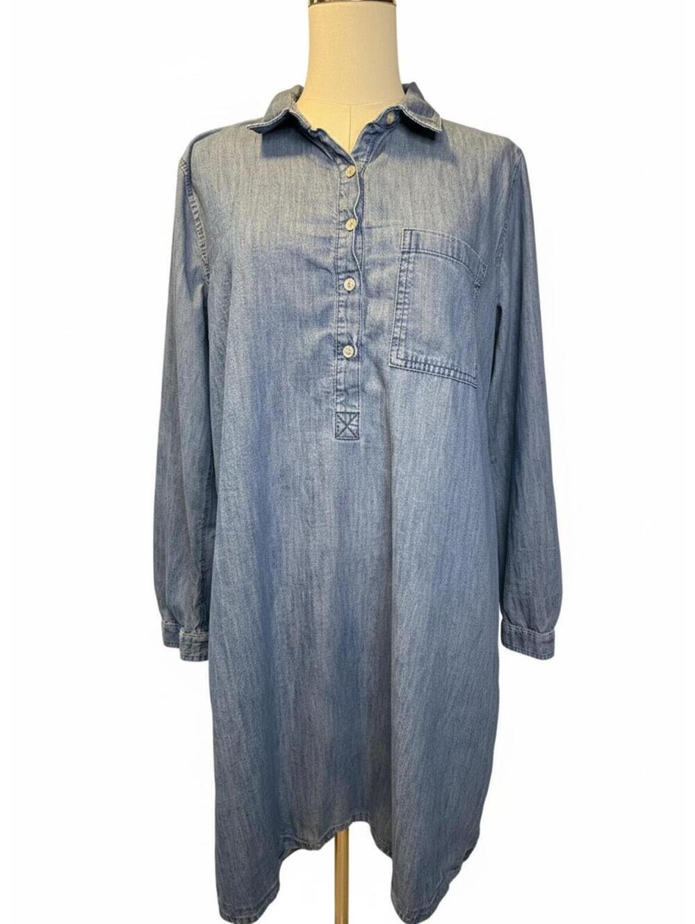 Old Navy Cotton Tunic Style Long Sleeve Denim Shirt Dress Size L